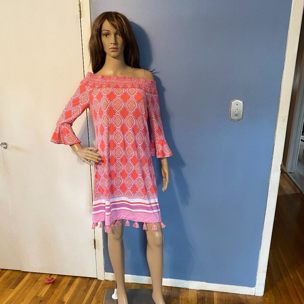 Cabana Life Coral Geo Off The Shoulder Dress Size M